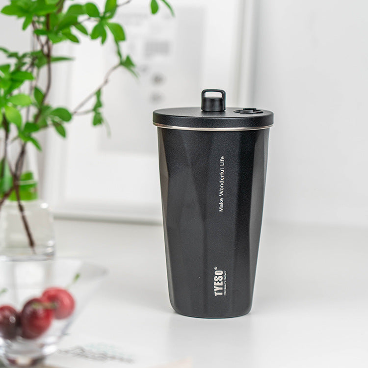 Minimalist Stainless Steel Coffee Cup - Insulated Tumbler with Leak-Proof Lid for Office & Car