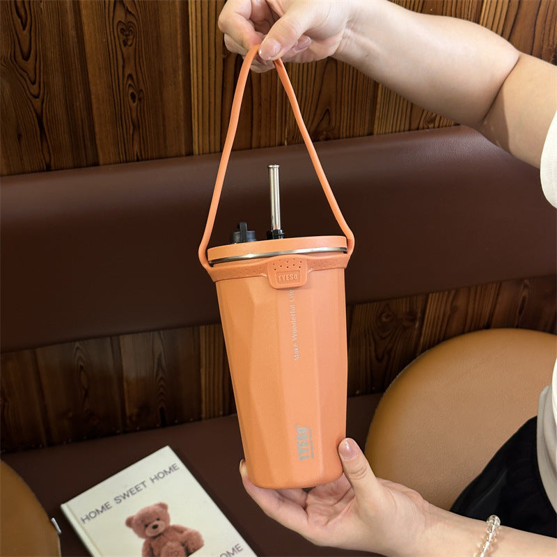 Minimalist Stainless Steel Coffee Cup - Insulated Tumbler with Leak-Proof Lid for Office & Car